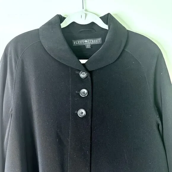 FLEET STREET Coat Women 14 P Black Trench Vintage Overcoat Removable Zip Lining - Picture 4 of 15